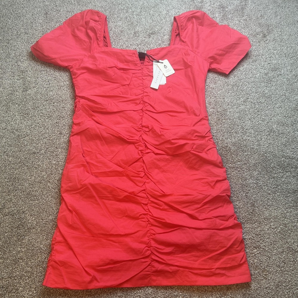 Sanctuary Dress Womens Small pink Ruched Puff Sleeve Square Neck‎ Mini New Tags